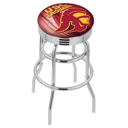 Holland Bar Stool Co 30" Chrome 2-Ring USC Trojans Swivel Bar Stool, Accent Ring L7C3C30SouCal-D2